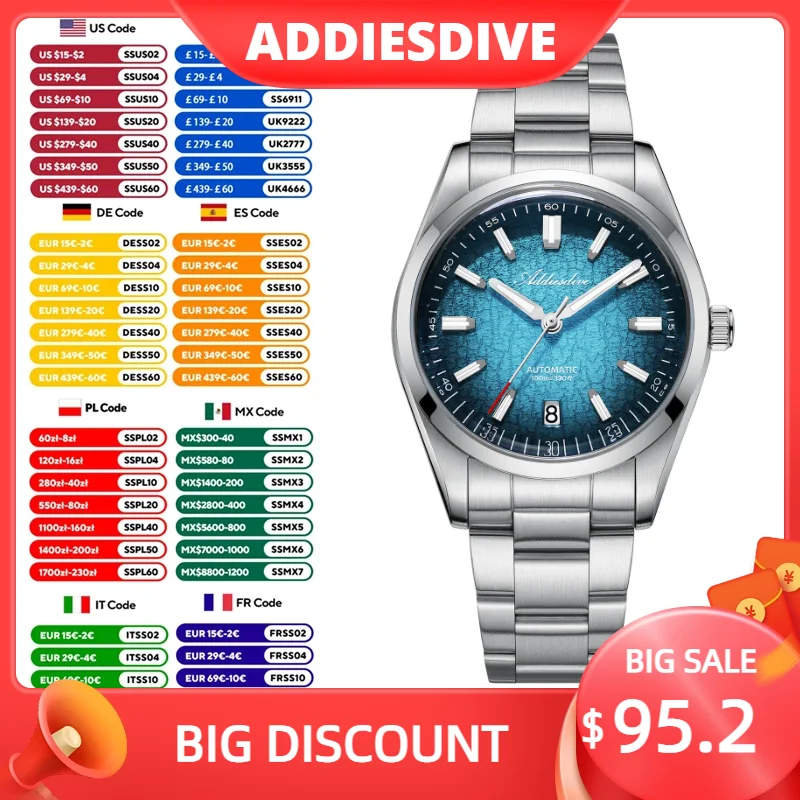 

ADDIESDIVE Automatic Watch for Men Dress Mechanical Wristwatch Waterproof 100M Stainless Steel Luxury NH35 Automatic Watches Man