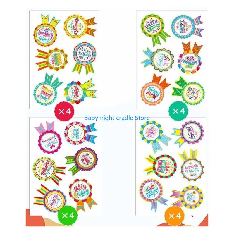 J2FF Set von 16 Blättern bunte Geburtstagsfeier -Aufkleber für Kinder Selbstkleber