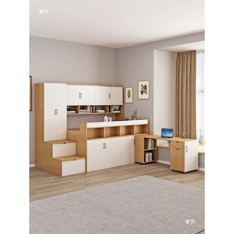 Space Saving Half Height Tatami Bed for Kids Bedroom Small Apartment Multi Functional Storage Wardrobe Desk Integrated