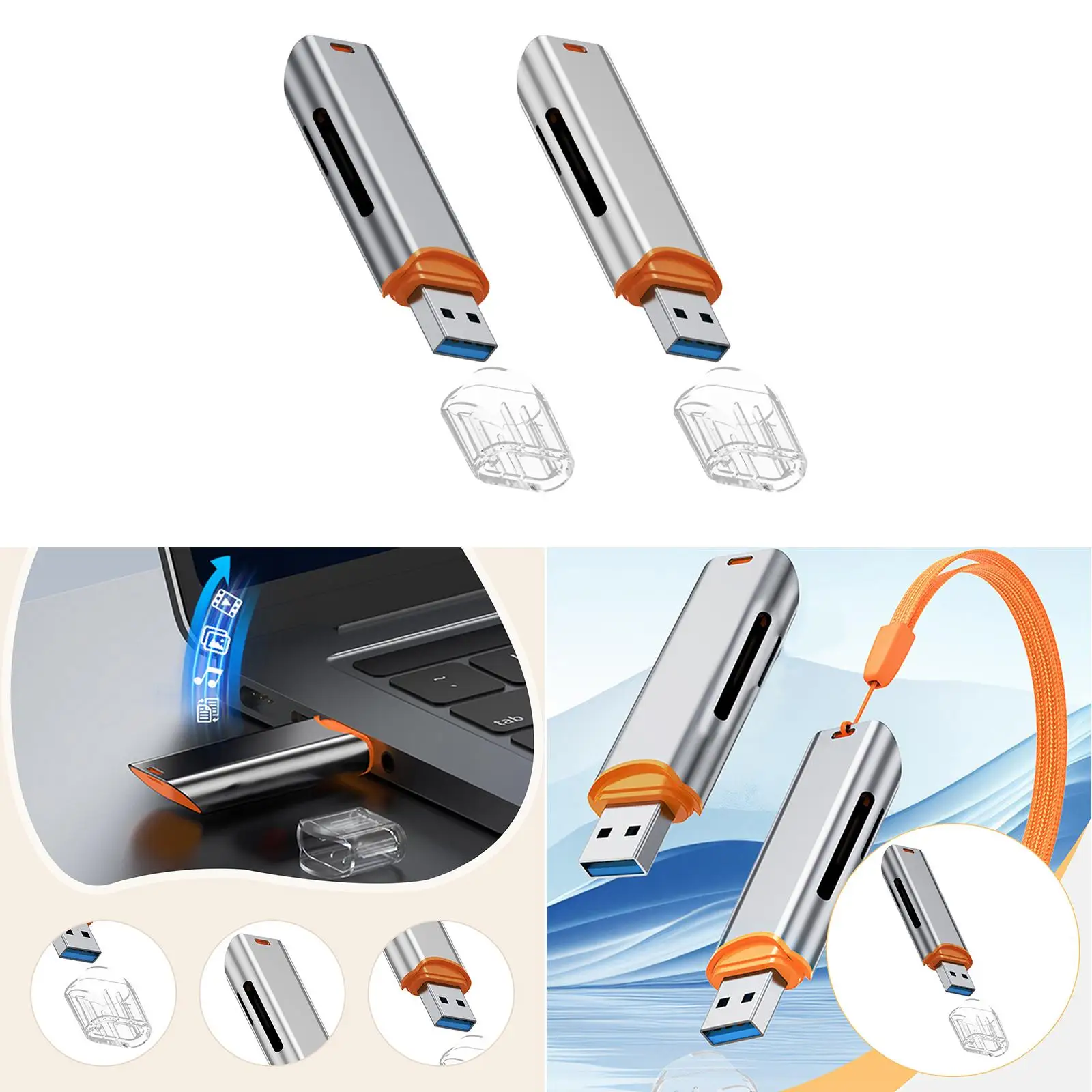 USB 3.0 Card Reader USB A Interface Lanyard Hole Design Practical Replacement Electronics Accessory High Speed Transmission