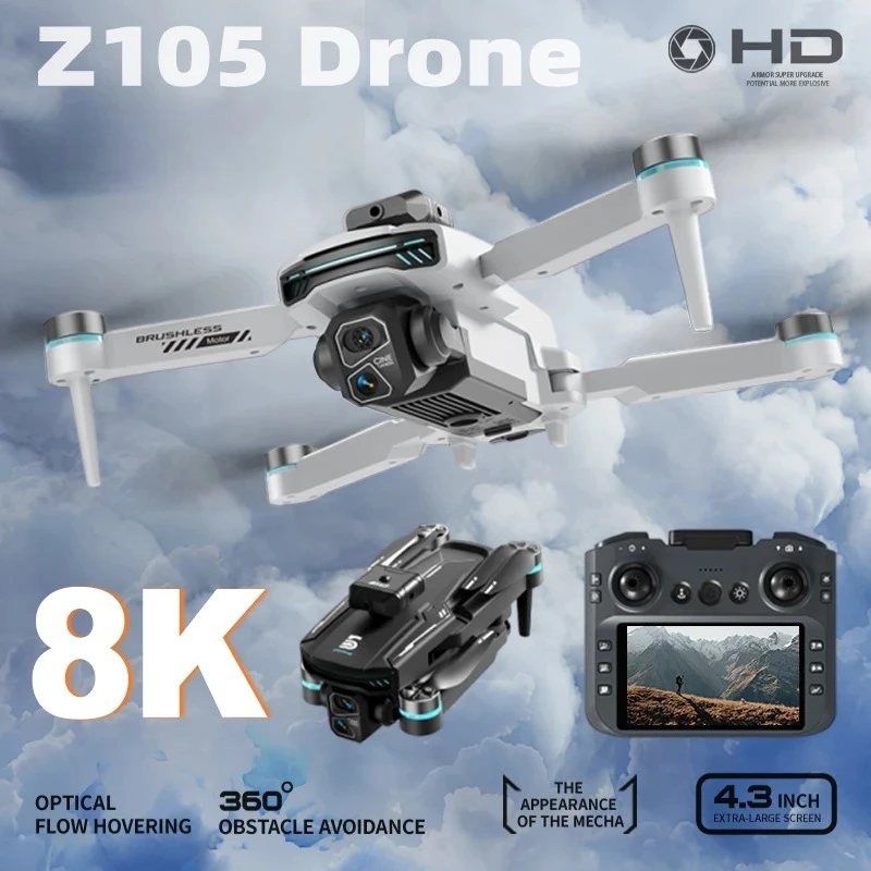 

Original Z105 Drone 4K Professional 8K HD Camera optical flow positioning Brushless WIFI FPV Video 4.3 Inch Screen Control Toys