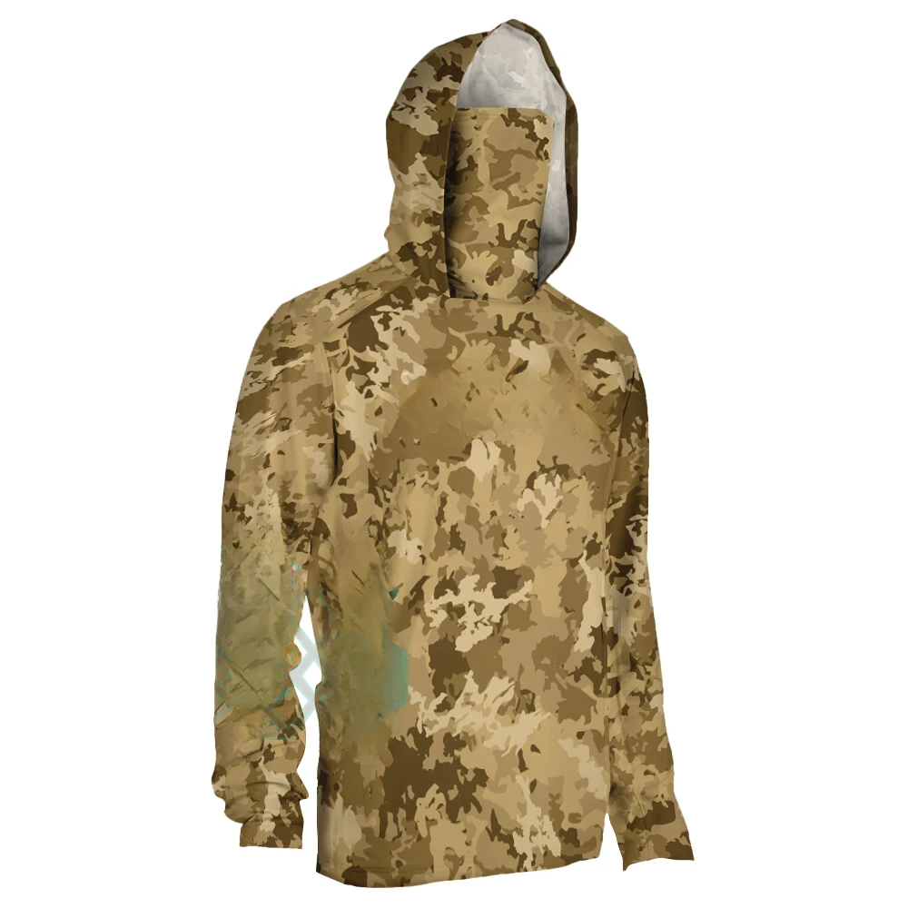 T-shirt de pêche d'été performant pour homme, à manches longues, avec protection UV et masque, à capuche, UPF 50+