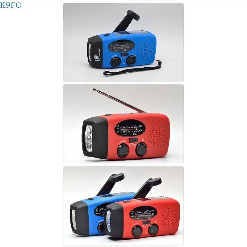 Radio emergenza multifunzione K9FC con ricarica a energia solare a manovella 2000mAh