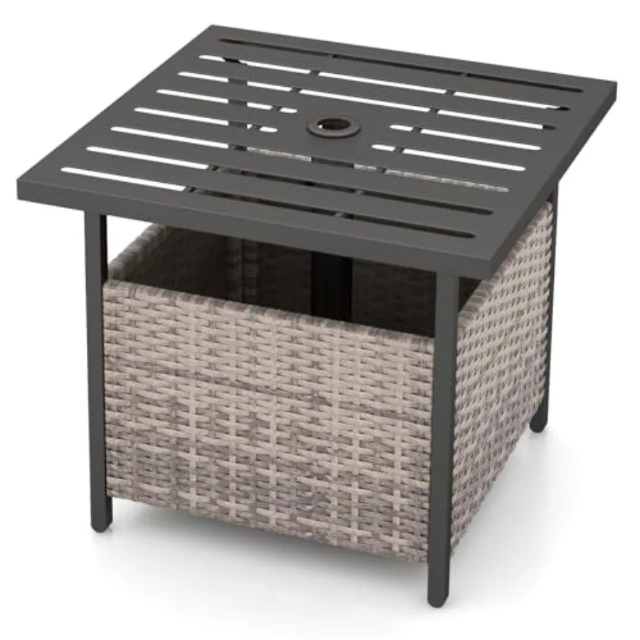 

Outdoor Side Table with Umbrella Hole 22" Wicker Umbrella Table with Stand and Base Weather-Resistant PE Rattan Patio End Table