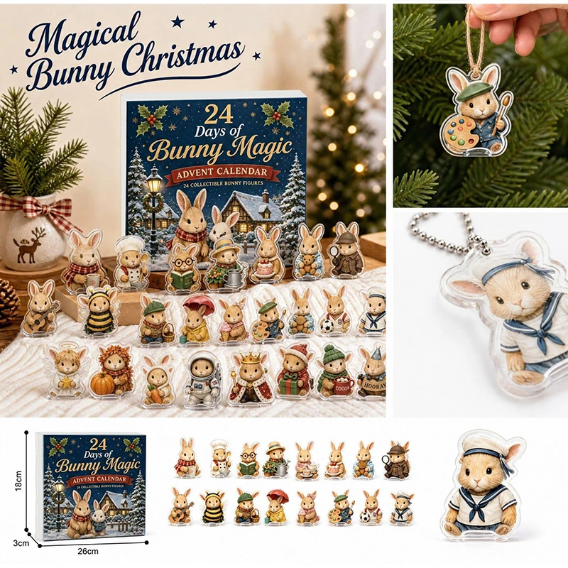 Weihnachts-Adventskalender mit Hasenmotiv, 24 Tage, 2D-Acryl-Ornament, Countdown, niedlicher Hasenanhänger, festliche Weihnachtsdekoration, Überraschungsgeschenk – Detail 2