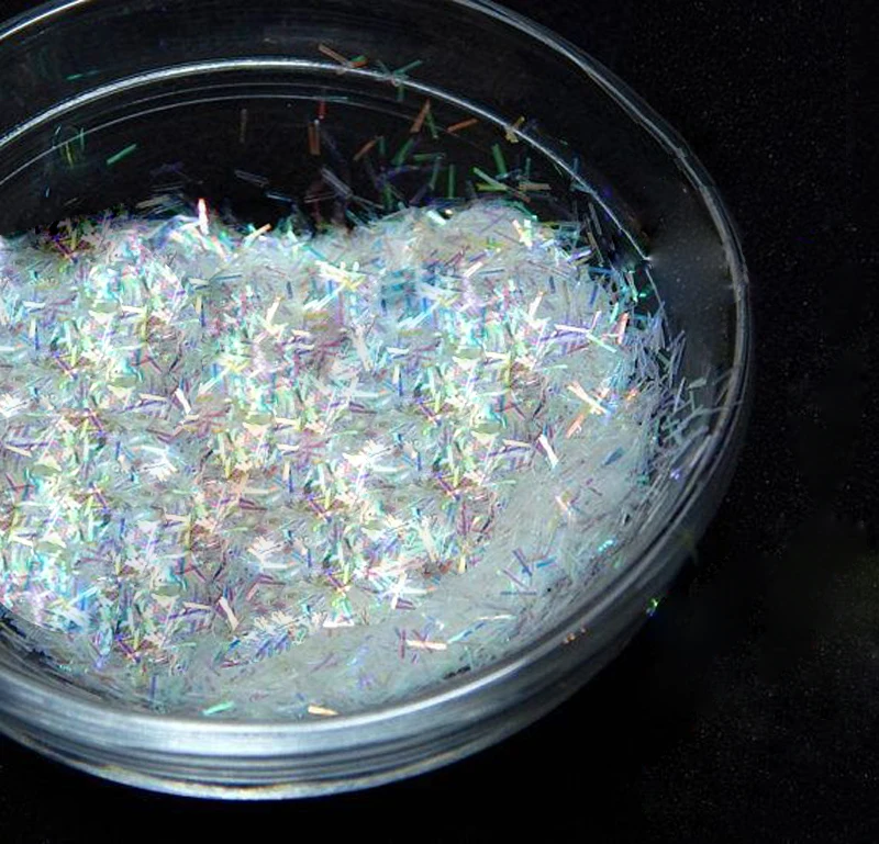 Hot Sale 1jar 0.2*3mm Nail Holographic Tinsel Stripe-shaped Short Bar shapes sparkle White Holographic Glitter Bars  #PLA04-3#