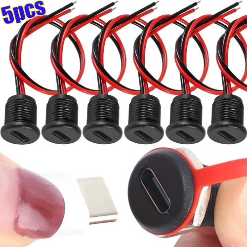 5/1 Uds. Chasis hembra tipo C 2 pines enchufe hembra tipo C conector USB conector impermeable puerto de carga hembra con hebilla de tarjeta