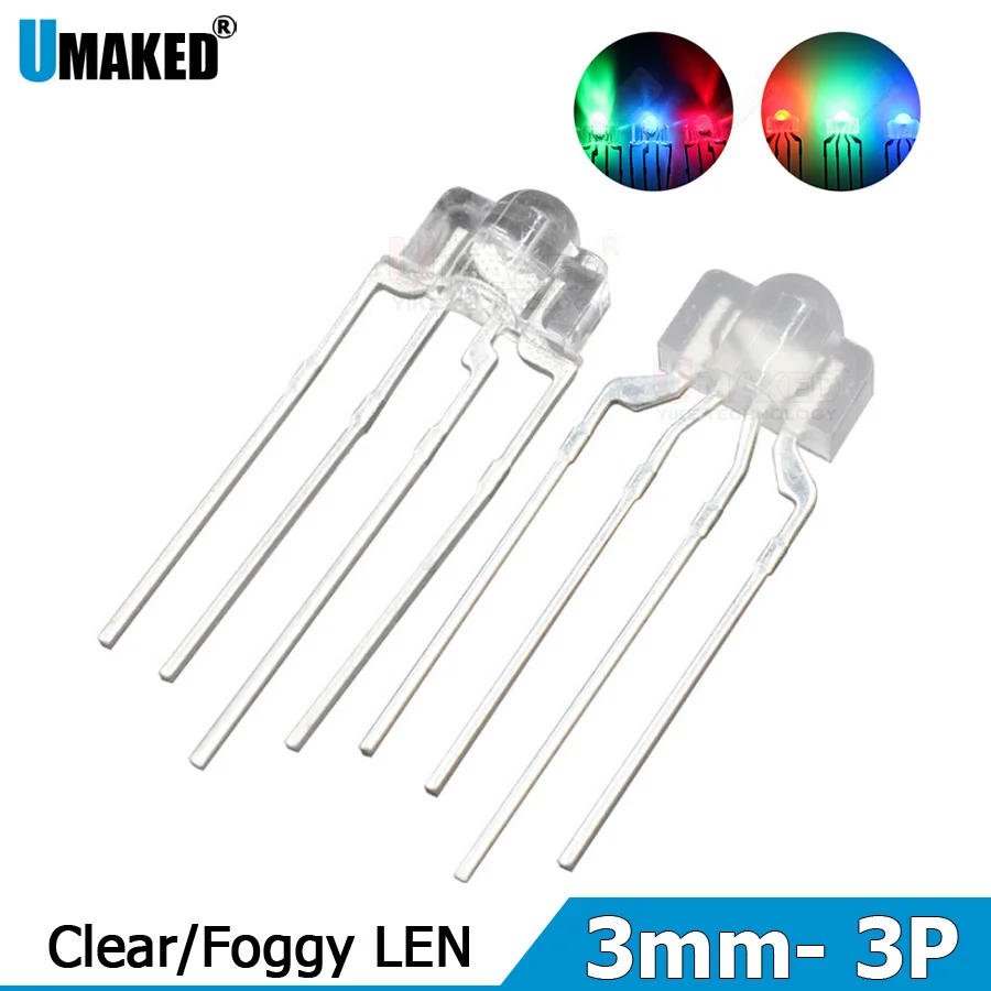 

1000pcs 3mm RGB full color Clear/Foggy len led 3PIN multicolor dip common anode/Cathode full color light diode For Keyboard diy