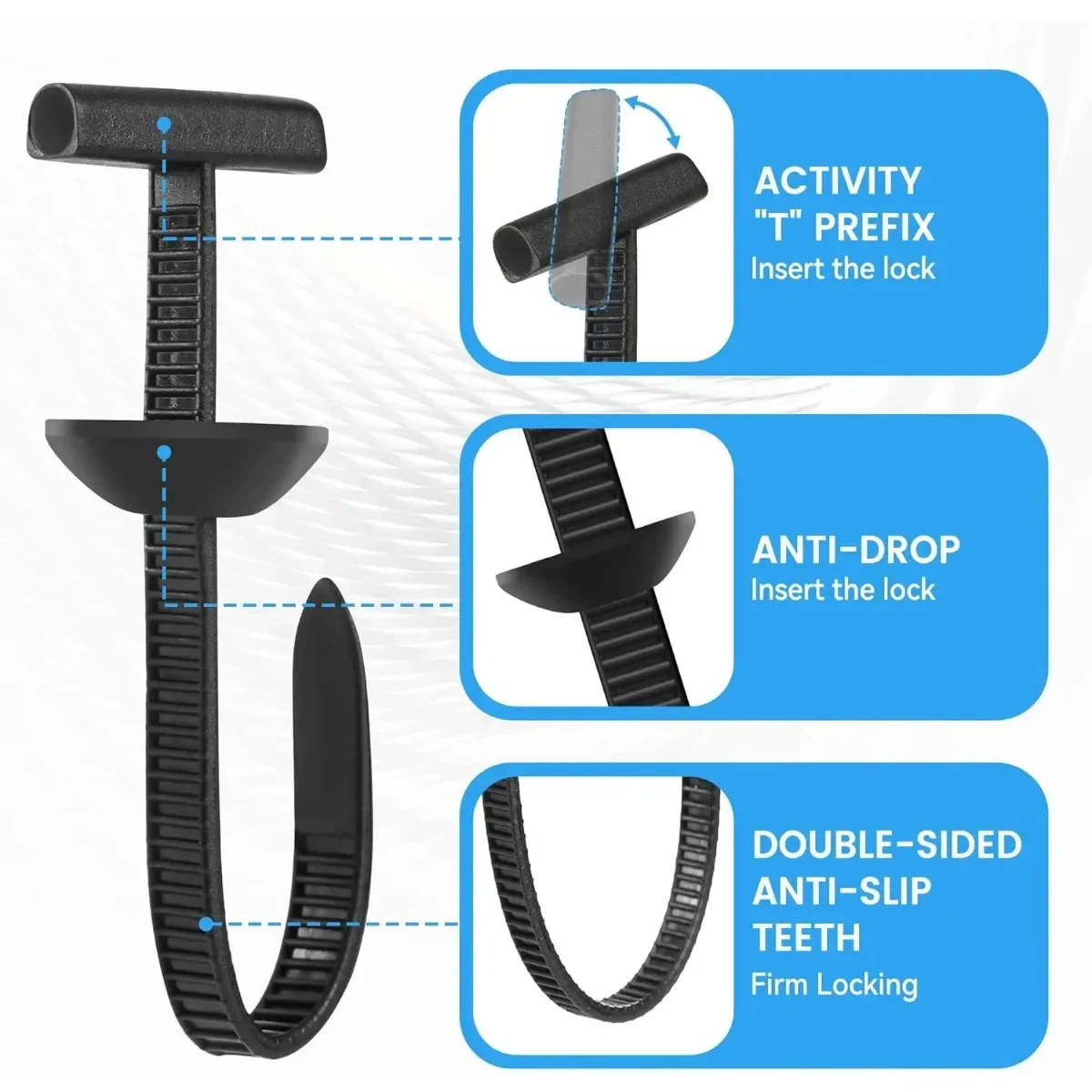 ربطات كابلات مقاومة للأشعة فوق البنفسجية شديدة التحمل، مجموعة مكونة من 60 قطعة مع إبزيم مزدوج الجوانب لحمل آمن #2