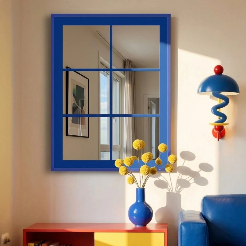 Modern Glass Wall Art Faux Window Mirror Decorative Painting Illusion Visual Space Expander for New Home Decor Canvas Print
