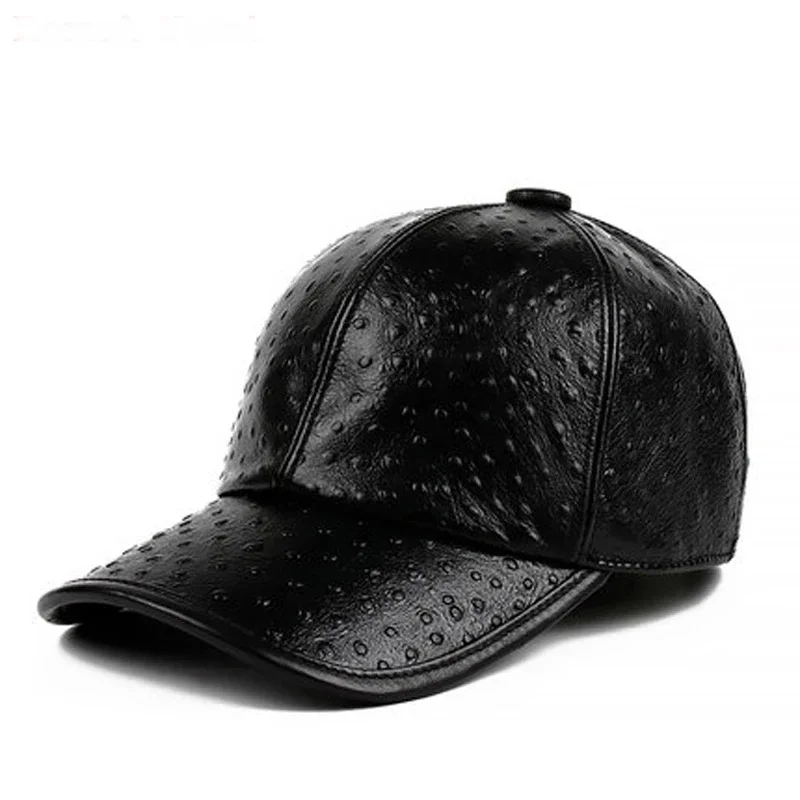 New Exclusive Chic Small Dots Baseball Caps 2023 Fall Winter Men Genuine Leather Warm Hats Youth Hombre Black Hip Pop Dome Chape