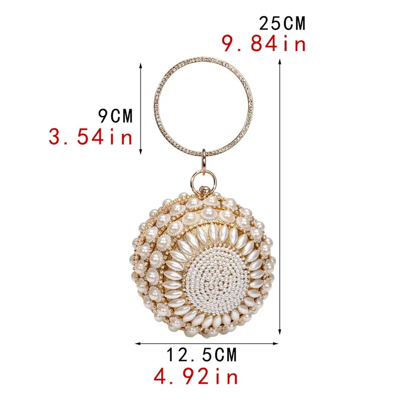 Beaded Diamonds Women Day Clutches Rhnestones Pearl Evening Bag Circular Shaped Chain Shoulder Handbags For Party Purse