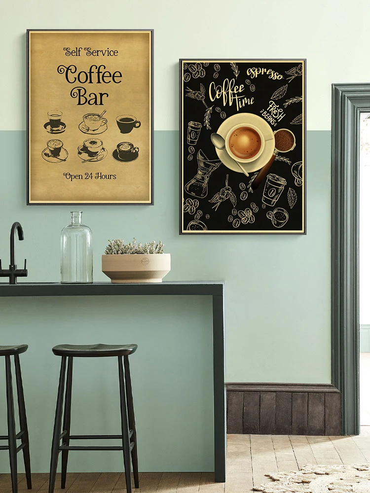 Pintura de póster de menú de café, imagen de papel Kraft Retro, decoración de cafetería, impresión de estilo Vintage, pizarra, decoración de arte de