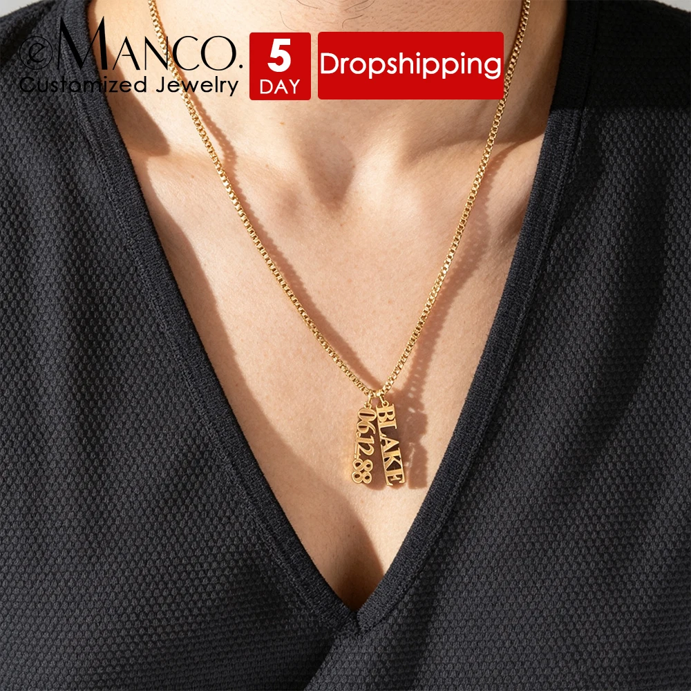 EMANCO  Personalized Customized 2-3 Ladies Name Necklace Stainless Steel Vertical Pendant Fashion Jewelry Factory Direct Sales