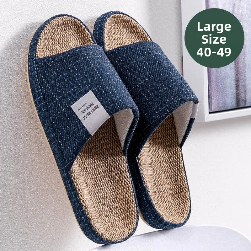 

Large Size Linen Slippers Men's Style Indoor Home Cotton Linen Extra Large 47 Anti-Slip Four Seasons Slippers Breathable
