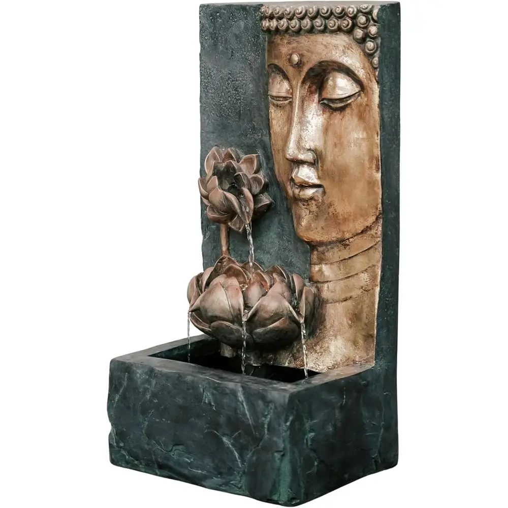 

Дзен-фонтан «Будда» с LED-подсветкой и насосом, для помещений и улицы, напольный, расслабляющий дзен-декор, бронза и натуральный серый полирезин