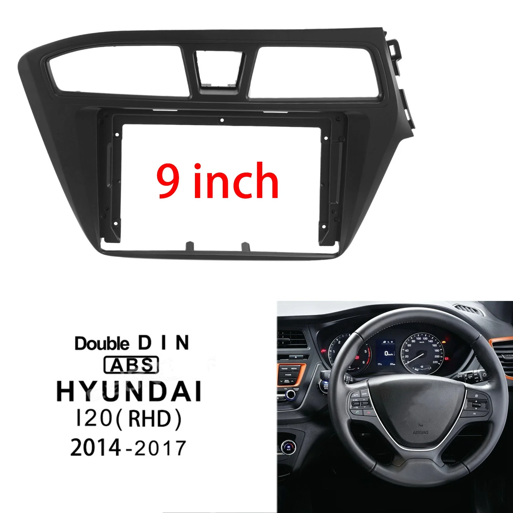 9 Inch 2 Din Car Stereo Radio Fascia Dash Player DVD Adapter Frame Panel for HYUNDAI I20 2014-2017 RHD