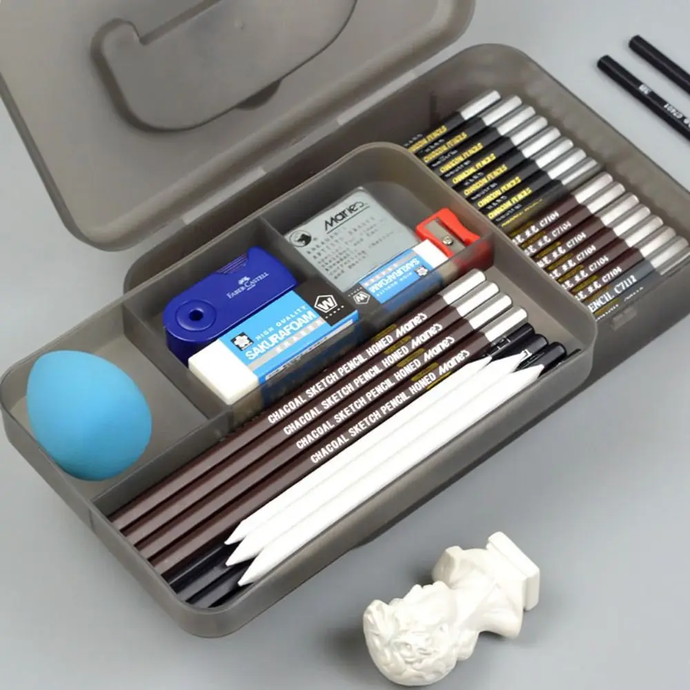 

with Buckled Sketch Pencil Case handle Waterproof Stationery Case Plastic Dustproof Desktop Storage Box School Supplies