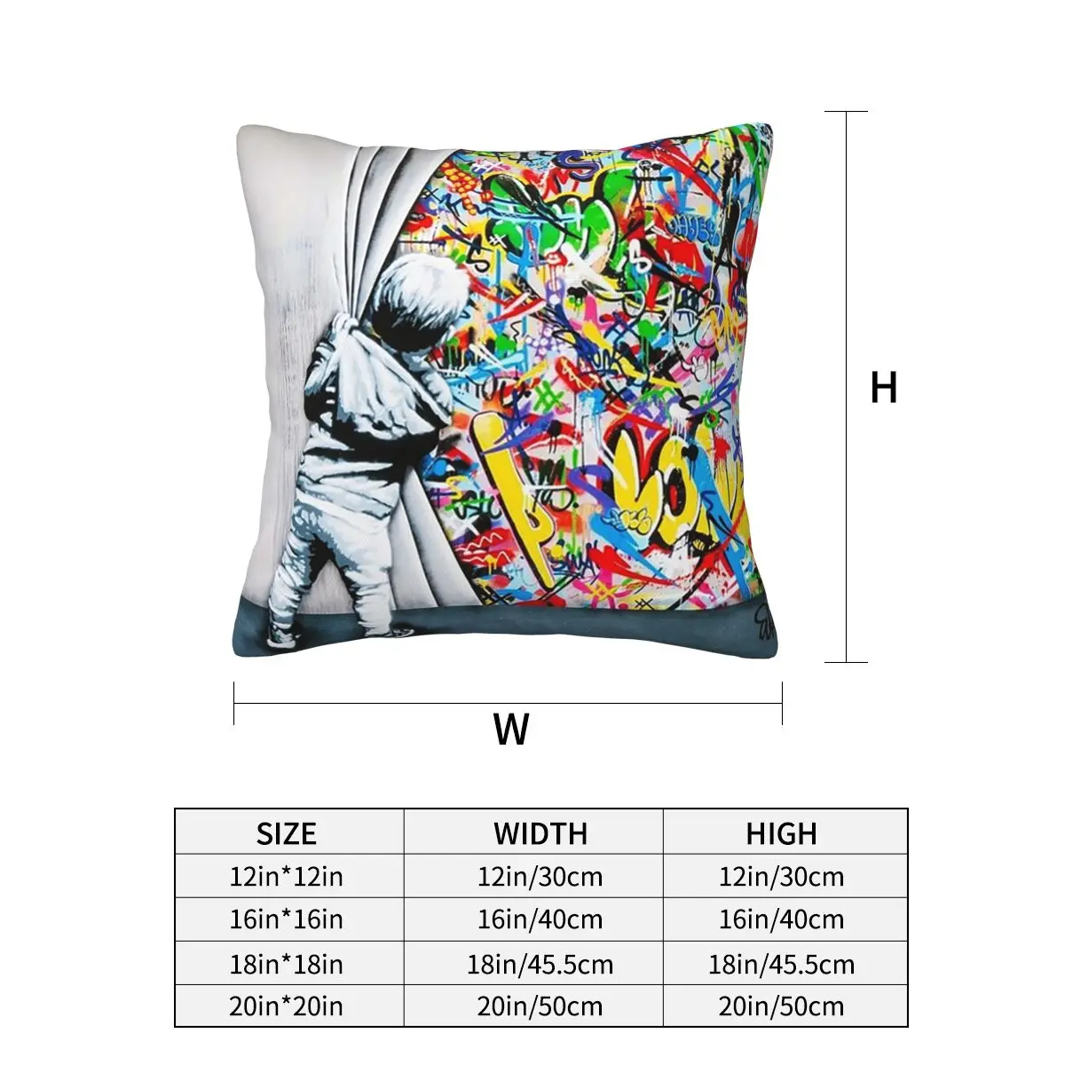 Behind The Curtain Boy - Banksy Street Art Mural Square Pillowcase Pillow Cover Cushion Comfort Throw Pillow for Home Bedroom