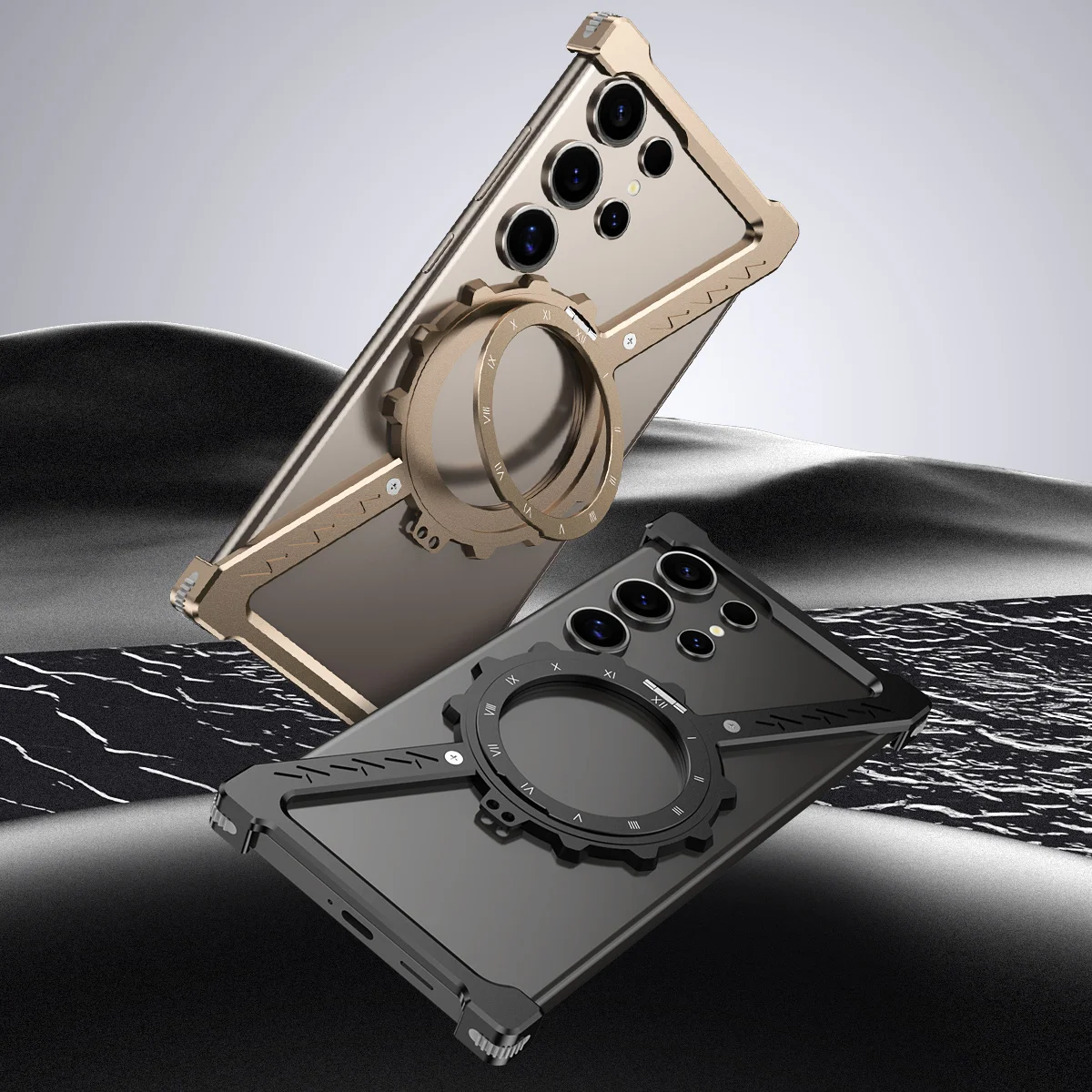 For Samsung Galaxy S22 S23 S24 Ultra S25Ultra Z Shape Metal Frame Phone Case Aluminum Frameless Magnetic Holder Shockproof Cover