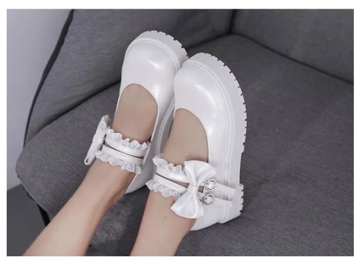 Sapatos de lolita femininos kawaii, sapatos de salto baixo, de cabeça redonda, laço, confortável, sapatos kawaii, festa de chá, doce lolita loli