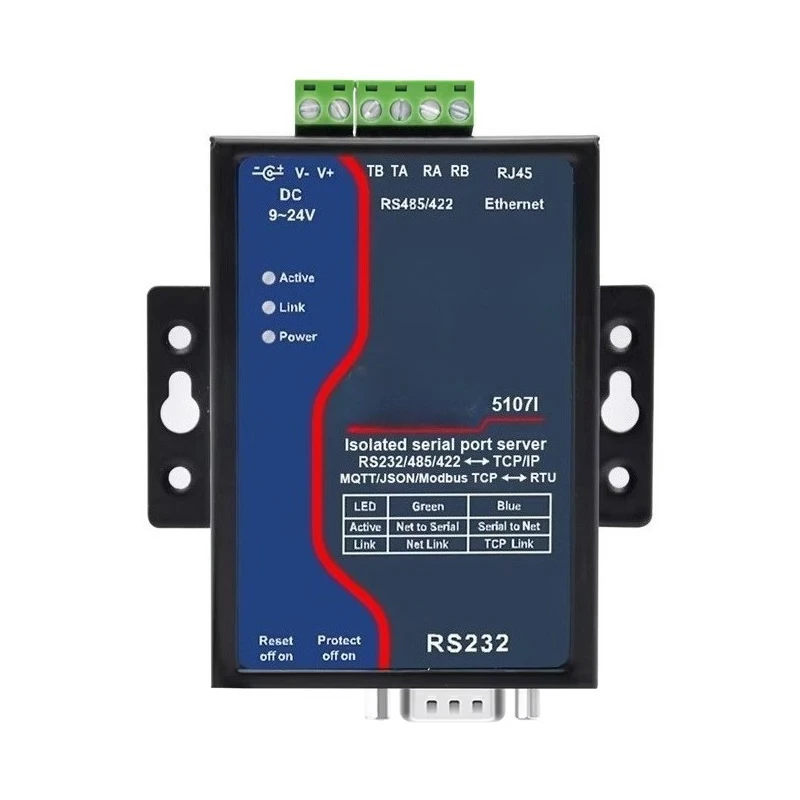 Isolated  Serial Port Server Modbus Gateway RS485/422/232 Serial Port to Ethernet MQTT/JSON Gateway 5107I