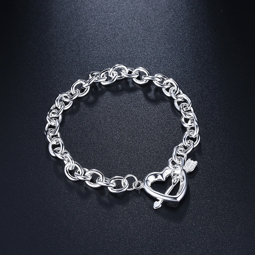 

Best friend Holiday gift 925 Sterling Silver arrow heart chain Bracelets for women man Wedding party fashion Jewelry of love