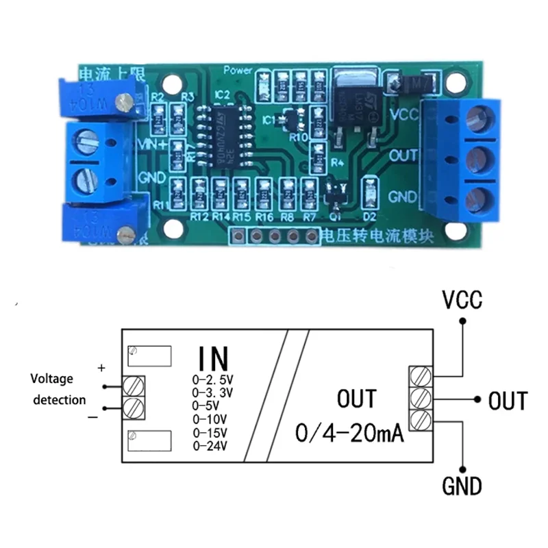 Current Transmitter Signal Converter Module 0-2.5V 0-3.3V 0-5V 0-10V 0-15V 0-24V to 0 -20mA/4 -20mA Voltage To Current Module