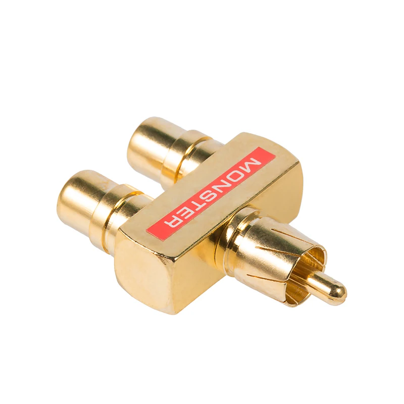 2개 RCA 오디오 Y 분배기 플러그 어댑터, 1개의 수 플러그 - 2개의 암 플러그, 금도금 순수 구리 도체, 최대 신호 전송