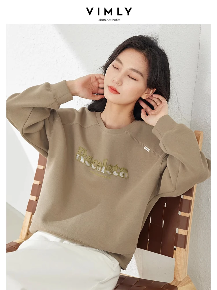 Vimly O-neck Drop Sleeve Sweatshirts Women\'s Long Sleeve Top 2024 Spring Fashion Casual Loose Letter Embroidery Pullovers M5202