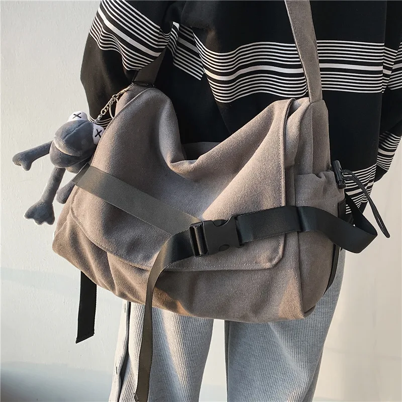 Minimalist Canvas Crossbody Bag Fashionable Large Capacity Postman Bag Leisure Student Commuting Shoulder Bag