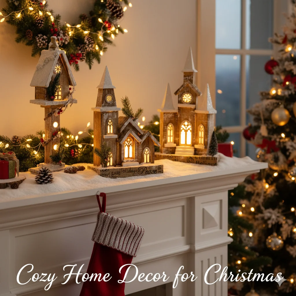 European Style Wooden Christmas Cottage LED Light House Retro Warm Glow Decoration for Tabletop Holiday Home Display Gift Use