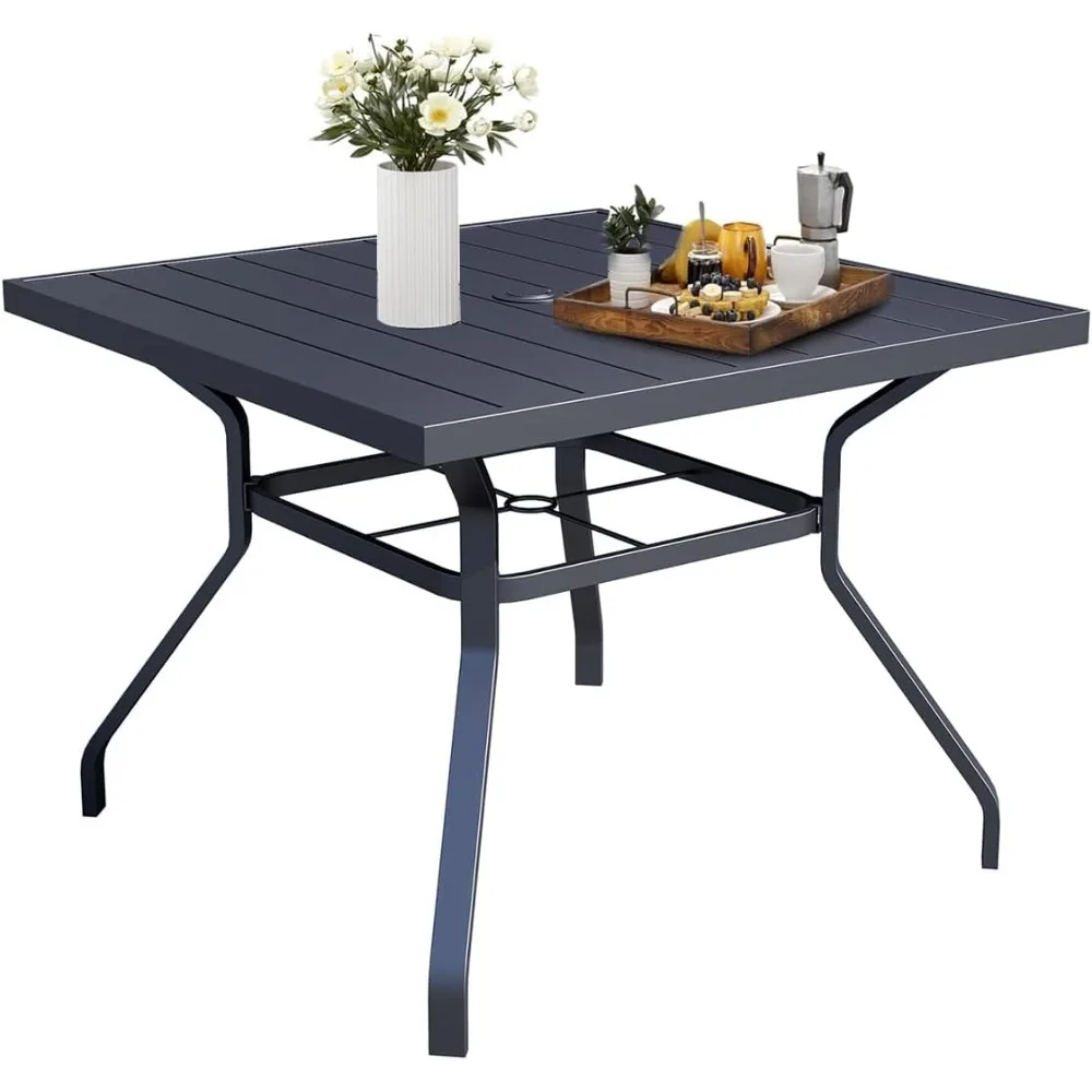 

Outdoor Dining Table with 1.57" Umbrella Hole - Metal Steel Square Bistro Table for Backyard Picnics