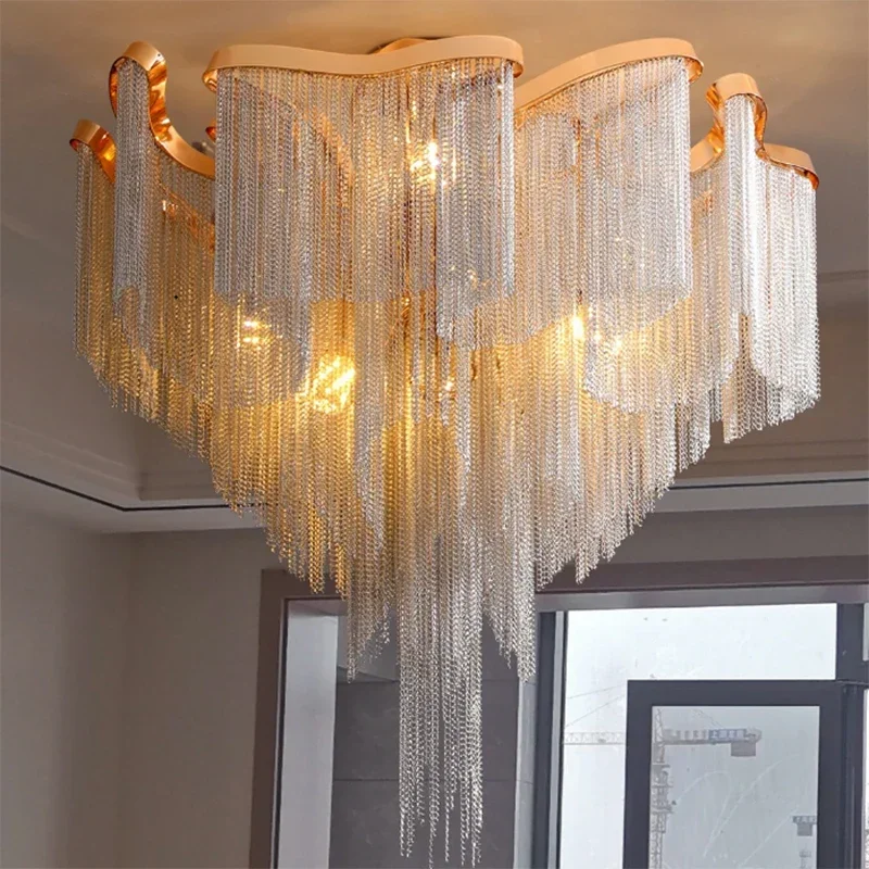 

Modern Led Tassels Chain Ceiling Chandelier Aluminum Luxury Chain Ceiling Light Living Room Bedroom Kitchen Villa Decor