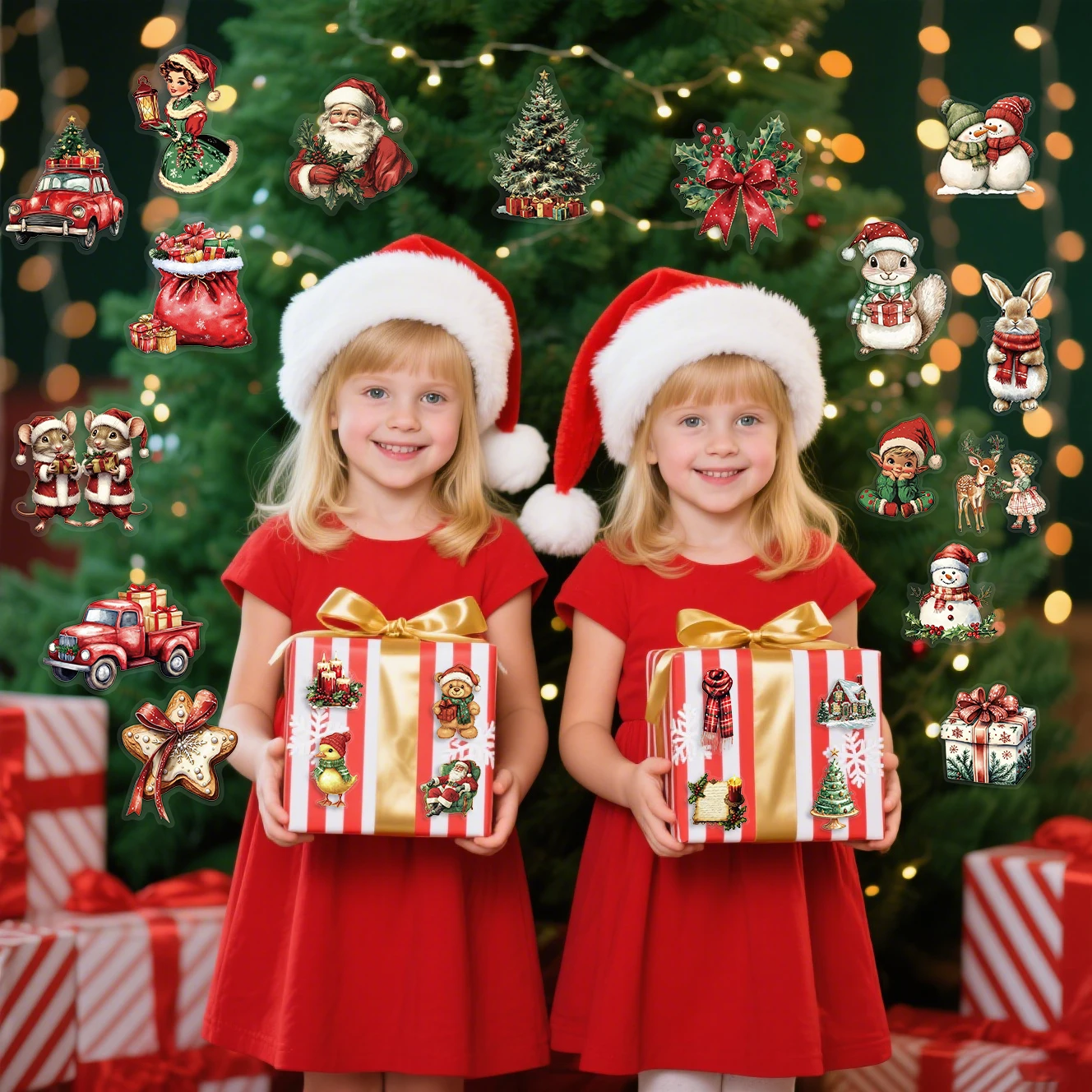 クリエイティブなクリスマスボトル用透明PET素材ステッカー50枚入り、装飾用ウォーターカップ、ノートDIY、防水、フェスティバルステッカー