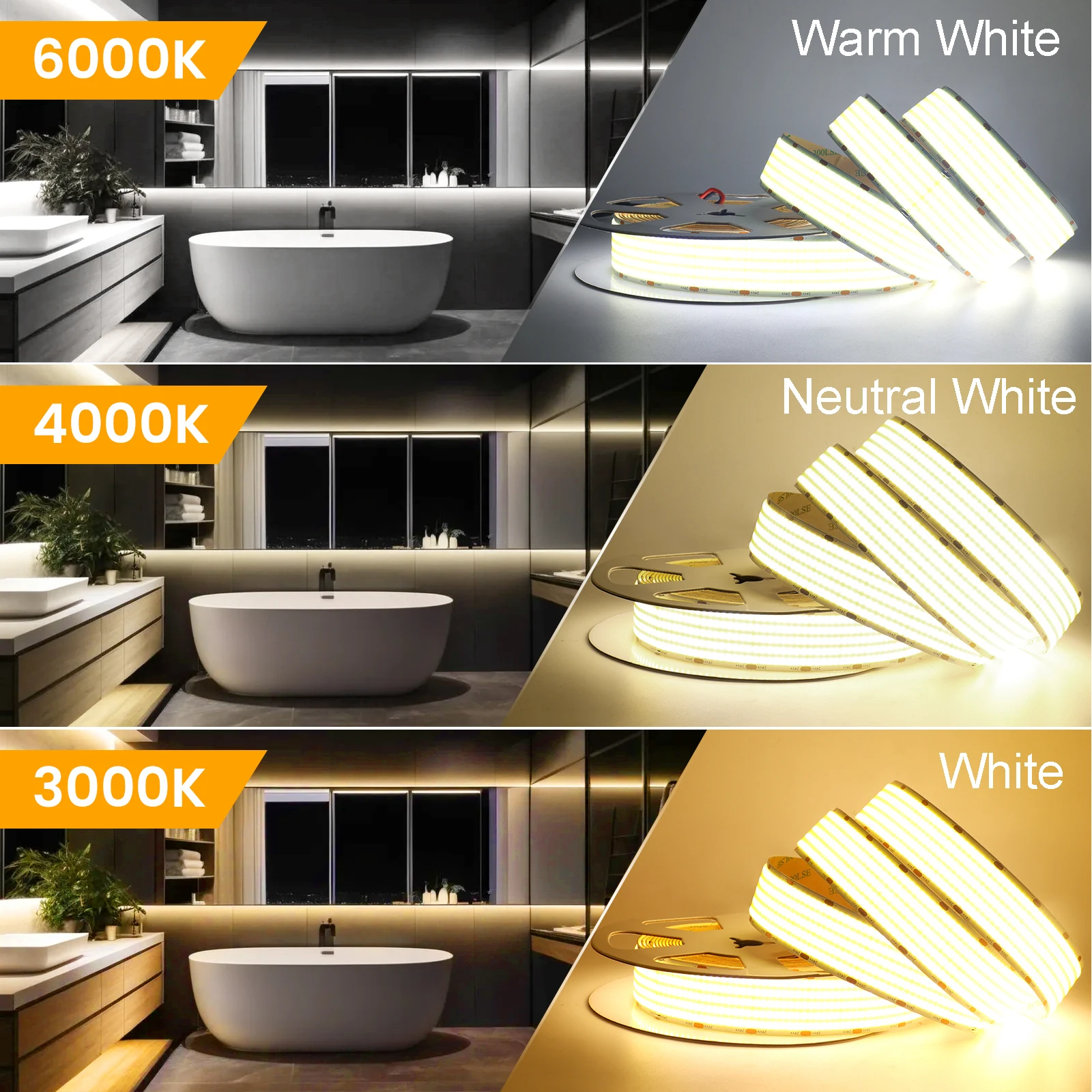 Imagem -03 - Quente Natural Branco Cob Led Strip Light Alta Densidade Fita Flexível para Quarto Iluminação Linear Alta Densidade 24v 1600leds por m 6000k