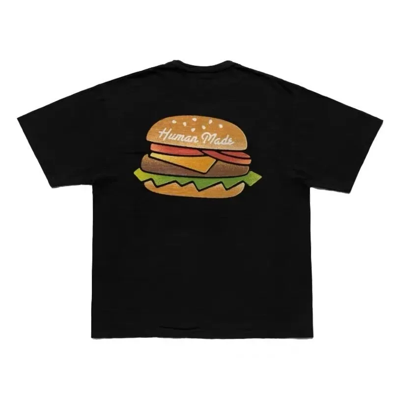 Human Made Style Front Cola Back Burger Slub Cotton T-Shirt, Casual Tee for Unisex