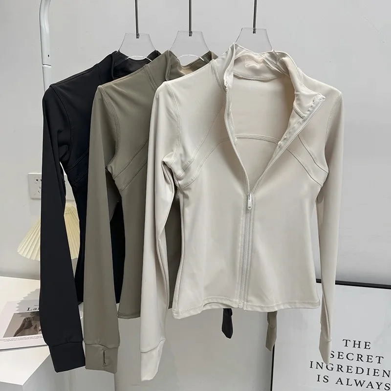 Outdoor Sports Long Sleeved Women Slim Yoga Clothes Quick Dry Zipper Cardigan Stand Up Collar Jacket Running Fitness Jacket Top