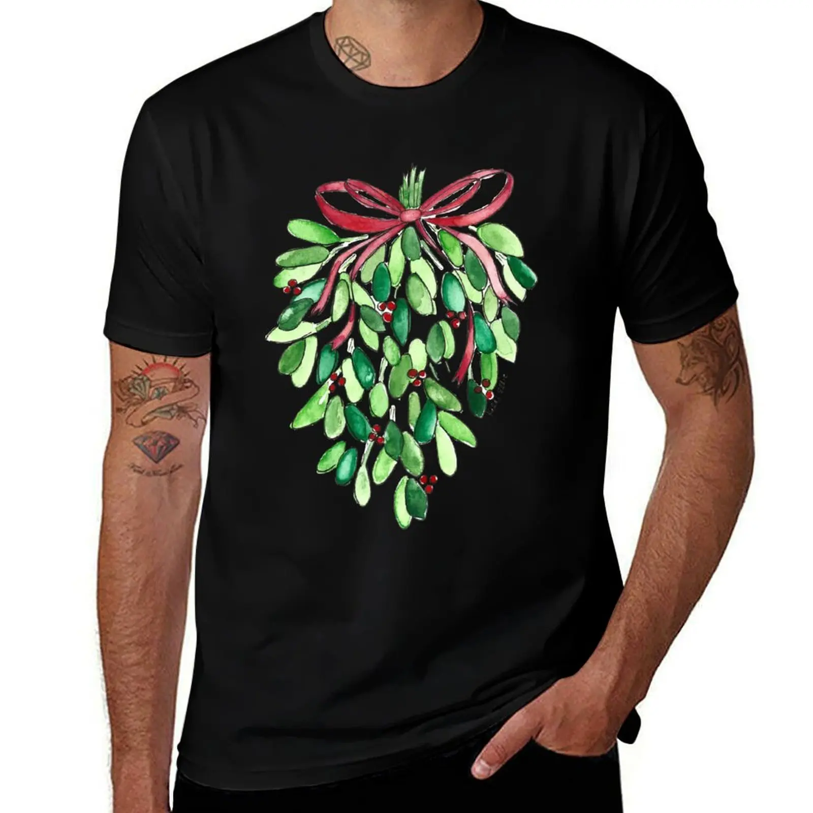 Mistletoe Watercolor T-Shirt Work Wear Lightweight Tee T-Shirt