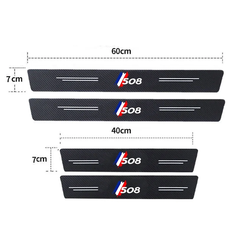 Car Door Threshold Sill Scuff Plate Decals For Peugeot 508 Logo Auto Door Entry Pedal Guards Decoration Carbon Fiber Stickers