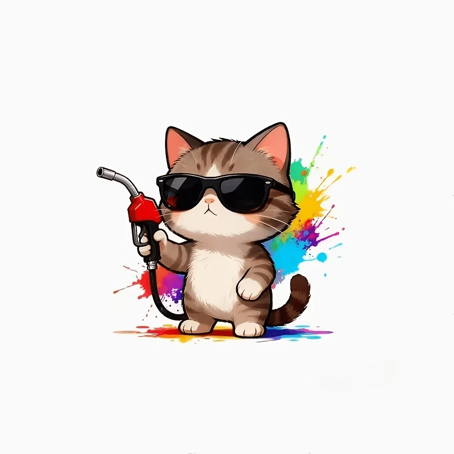1Pc 2D Flat Sunglasses Cat Color Splash Vinyl Sticker,Waterproof Weather‑Resistant Decal for Car Body Window Decor, Holiday Gift