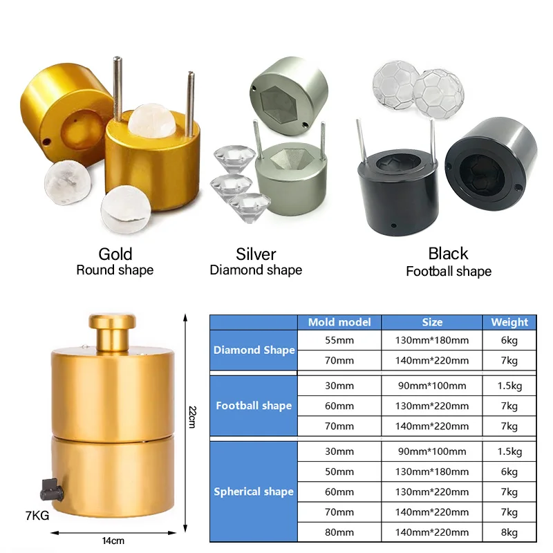 Vendas Diretas Ice Ball Press Alumínio Whisky Forma Redonda Diamante Mold Ice Ball Maker