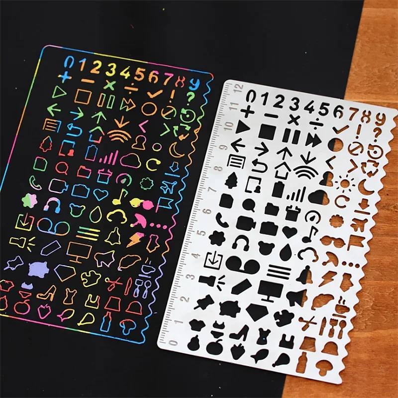 Fromthenon Planner Graffiti Template Ruler Portable Stainless Steel Multi Functional Drafting Tool Journal Scrapbook Accessories