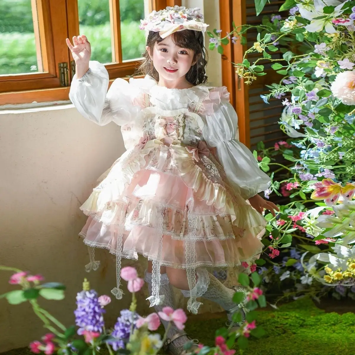 Girls' solid color base shirt long sleeved Lolita base doll shirt with white spring new style princess style super fairy inside