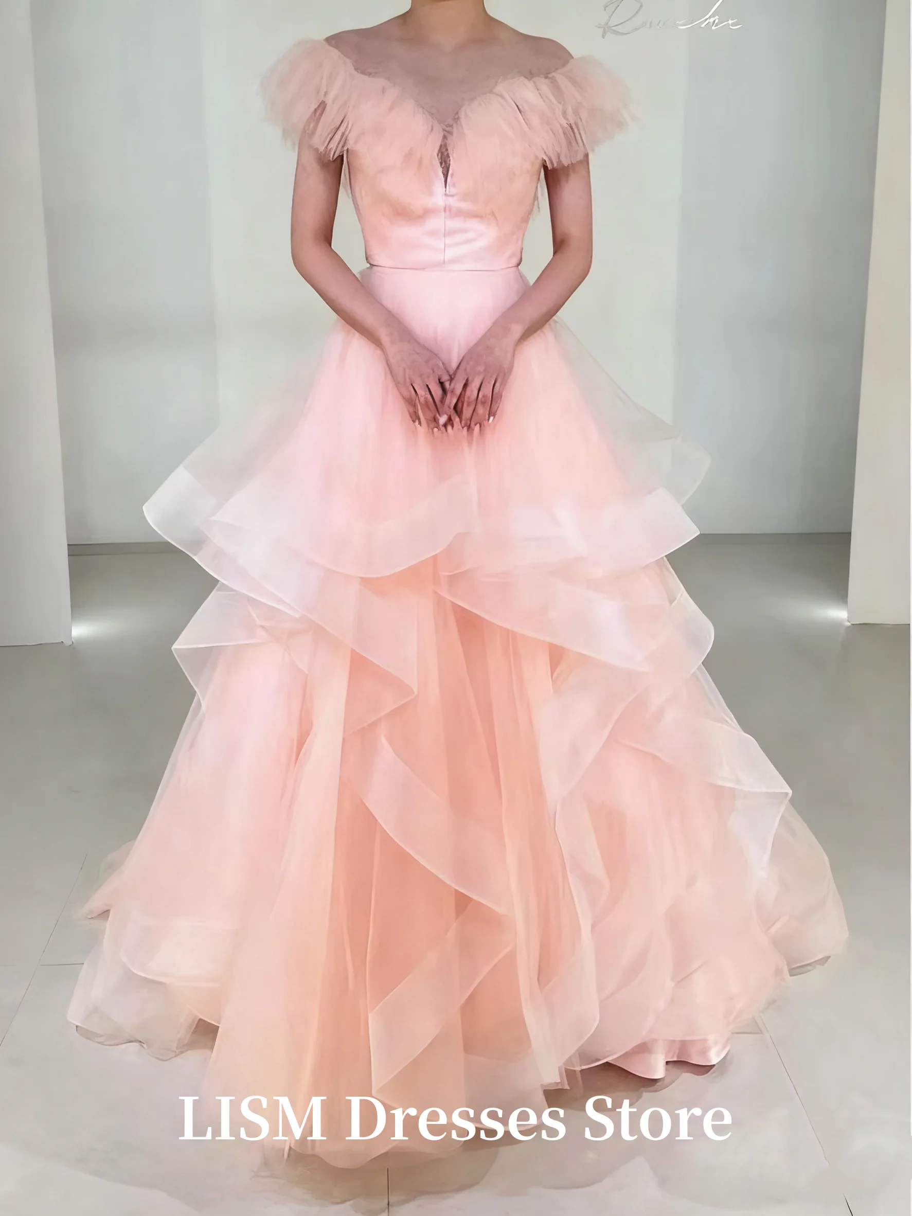 LISM فساتين زفاف فاخرة الكورية قبالة الكتف مطوي الأميرة ألف خط ثنيات ثوب الزفاف مخصص ثوب حفلة جميلة #4