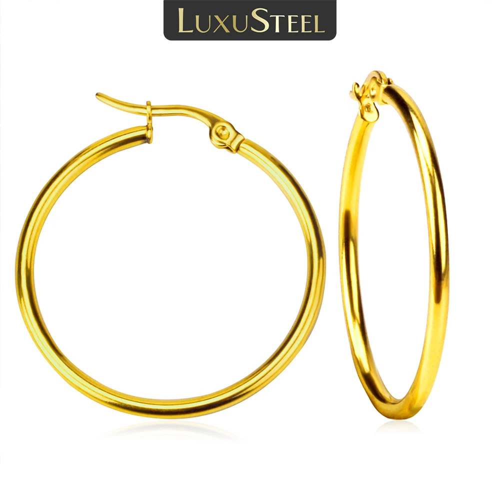 LUXUSTEEL 2Pcs 10-70mm Hoop Earrings For Women Men Stainless Steel Silver Color Round Small Big Circle Huggies Punk Jewelry