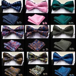 HUISHI Klassische Blau Bowties Für Männer Paisley Floral Fliege Tasche Platz Manschettenknöpfe Anzug Set Hochzeit Partei Plaid Solide Schmetterling