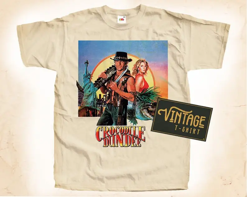 

Crocodile Dundee T shirt Tee Natural Vintage Cotton Movie Poster All Sizes