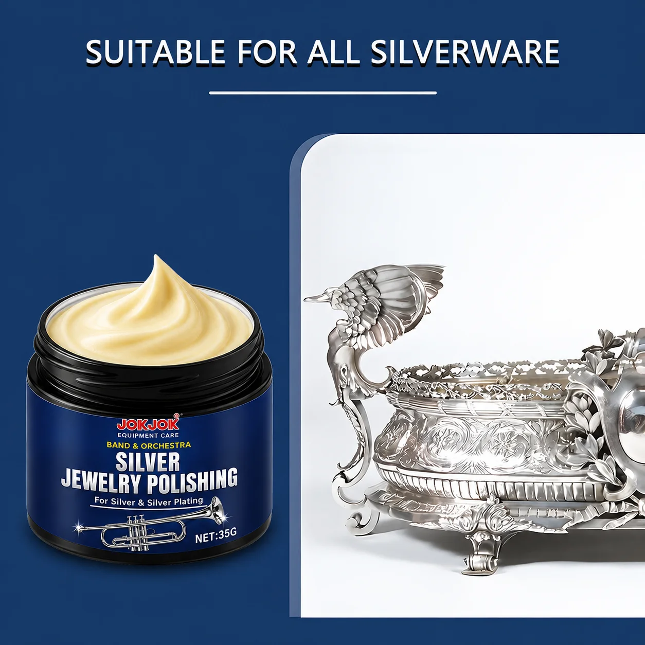JOKJOK Silver Polishing Paste For Jewelry Instruments Scratch Oxidation Remover Unscented Calcium Carbonate Daily Care