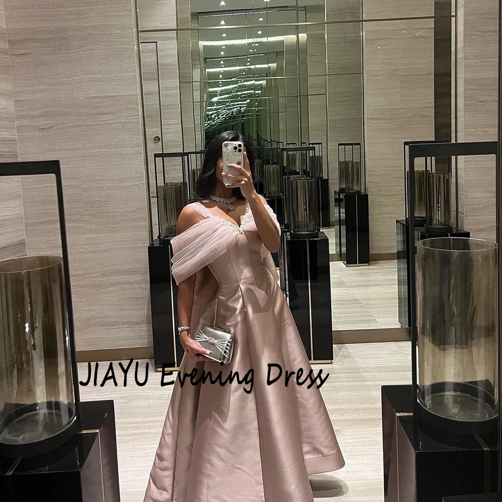 تخصيص بسيط الخامس الرقبة ألف خط قبالة الكتف مساء اللباس الساتان سويب تراين بلا أكمام حزب اللباس الكاحل طول فستان حفلات